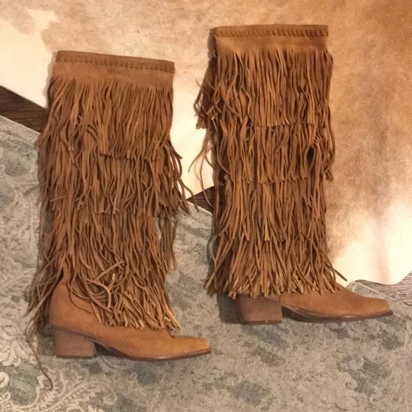 Jeffrey Campbell Tan Fringe Heeled Boots - Picture 6 of 8